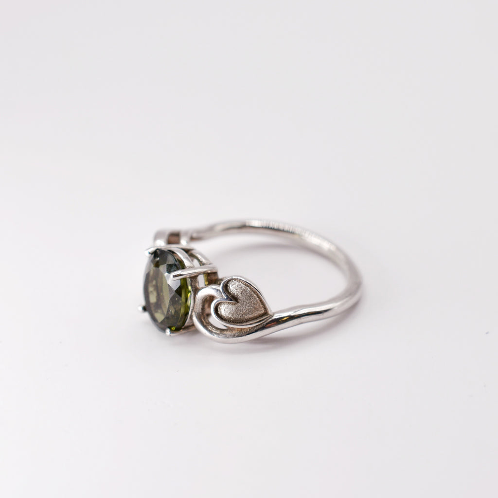 Moldavite Ring with Leaves