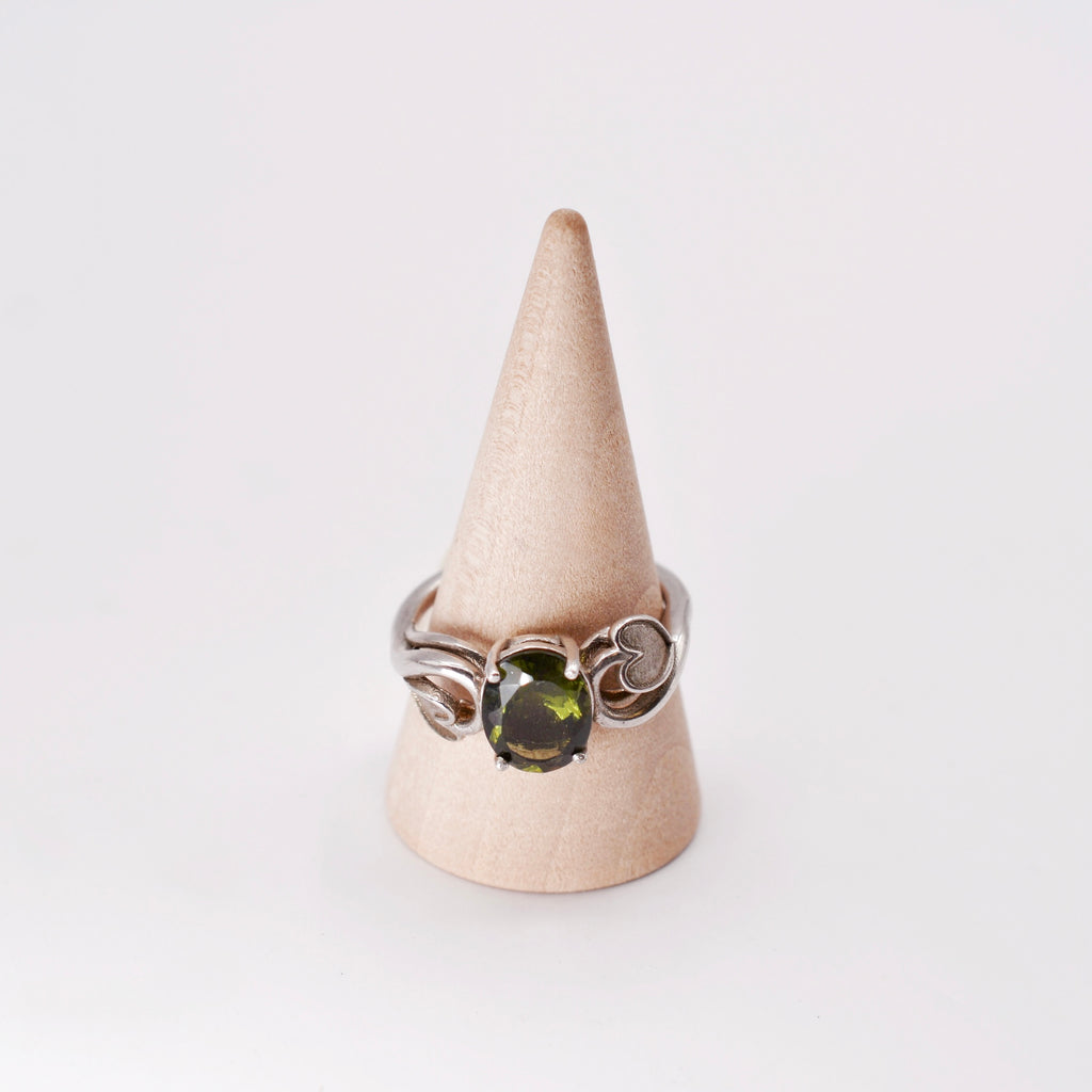 Moldavite Ring with Leaves