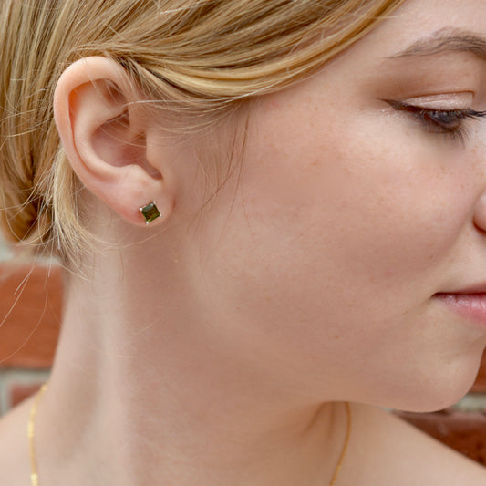 Moldavite Square Stud Earrings