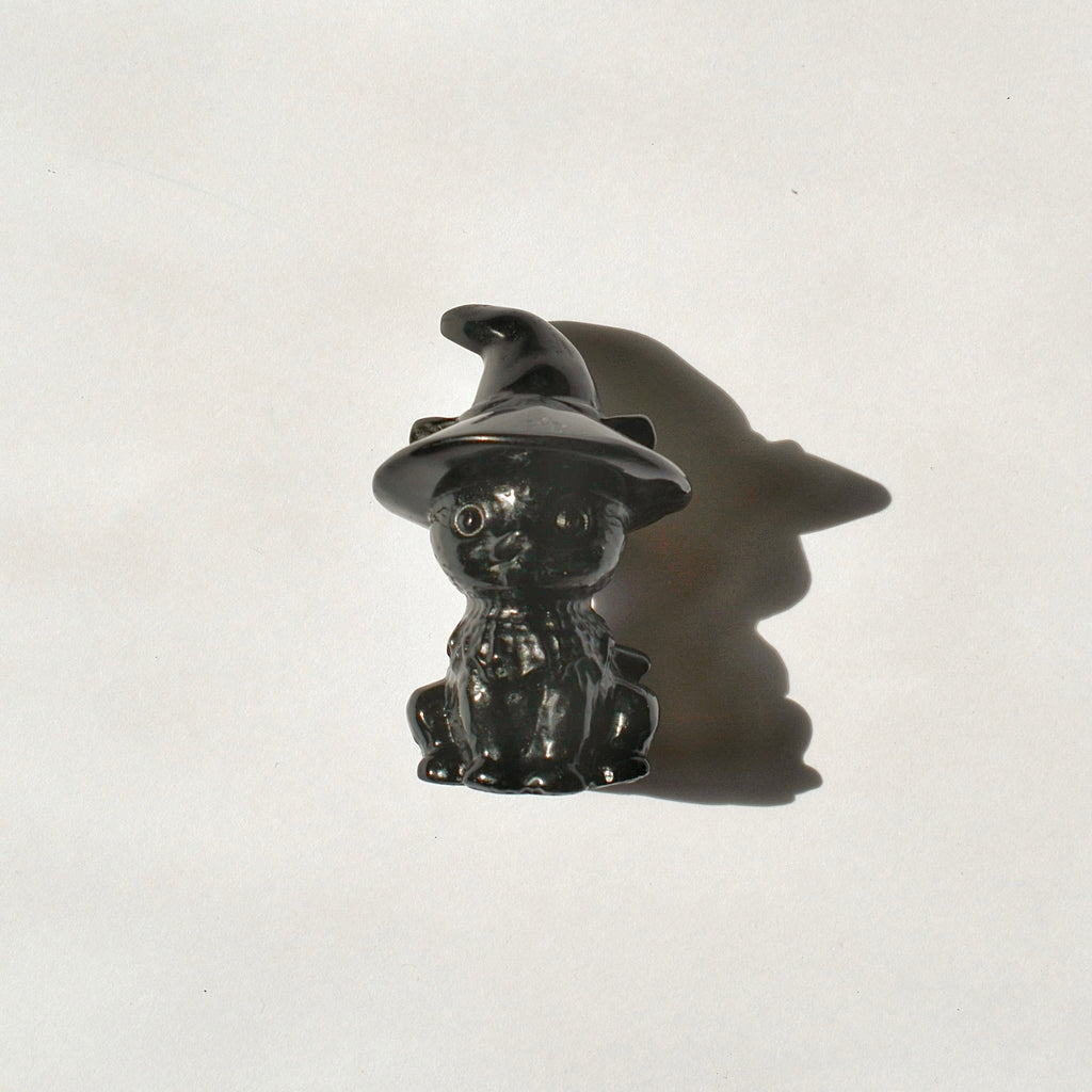 Obsidian Cat with Witch Hat