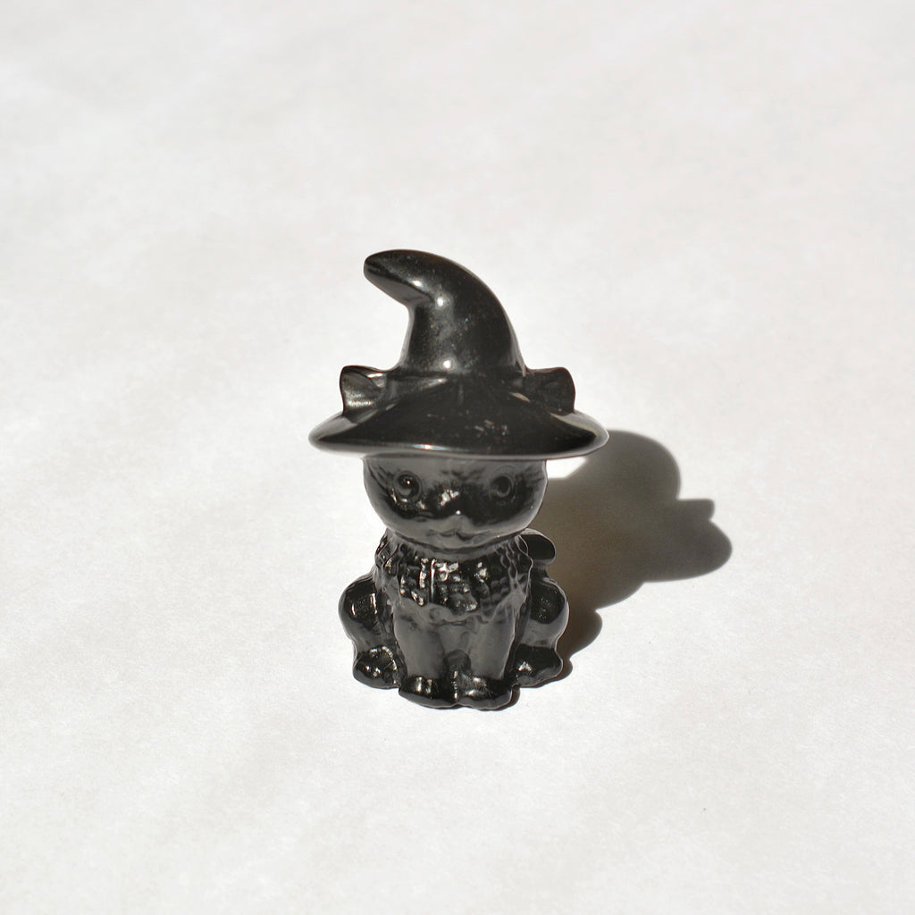 Obsidian Cat with Witch Hat