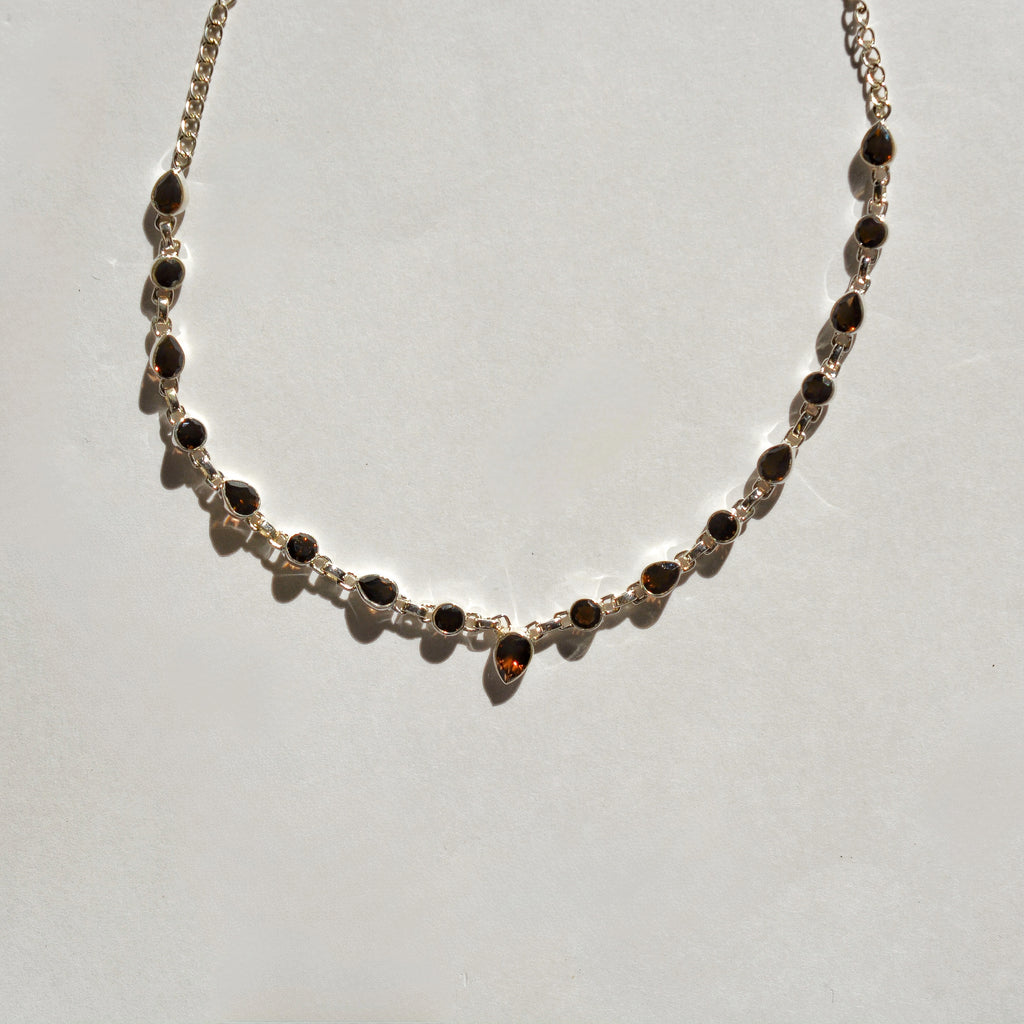 Luminous Stations Necklace – Smoky Quartz (Pear & Round)