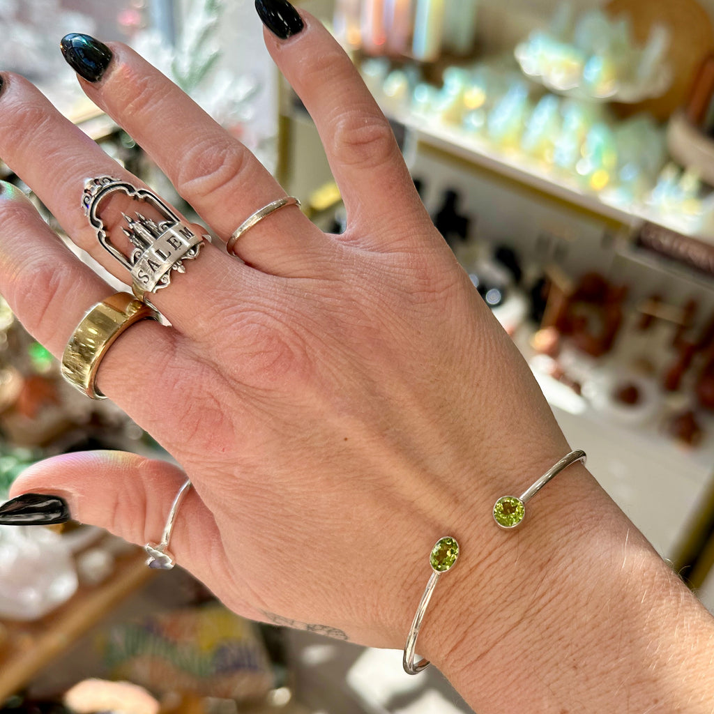 Faceted Peridot Open Bangle Bracelet