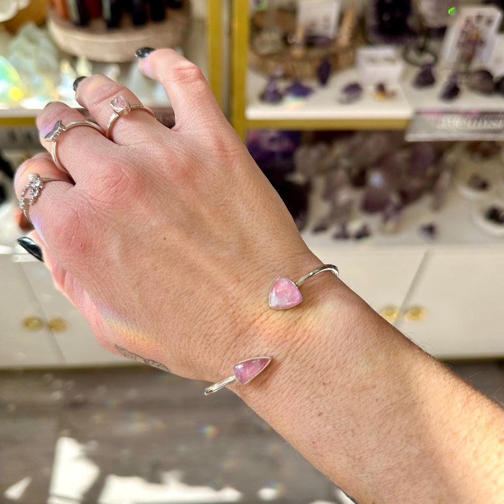 Pink Moonstone Open Bangle Bracelet