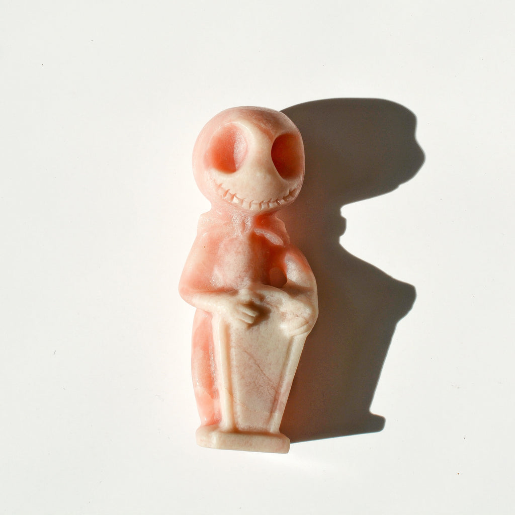 Pink Opal Pumpkin King Skeleton Carving