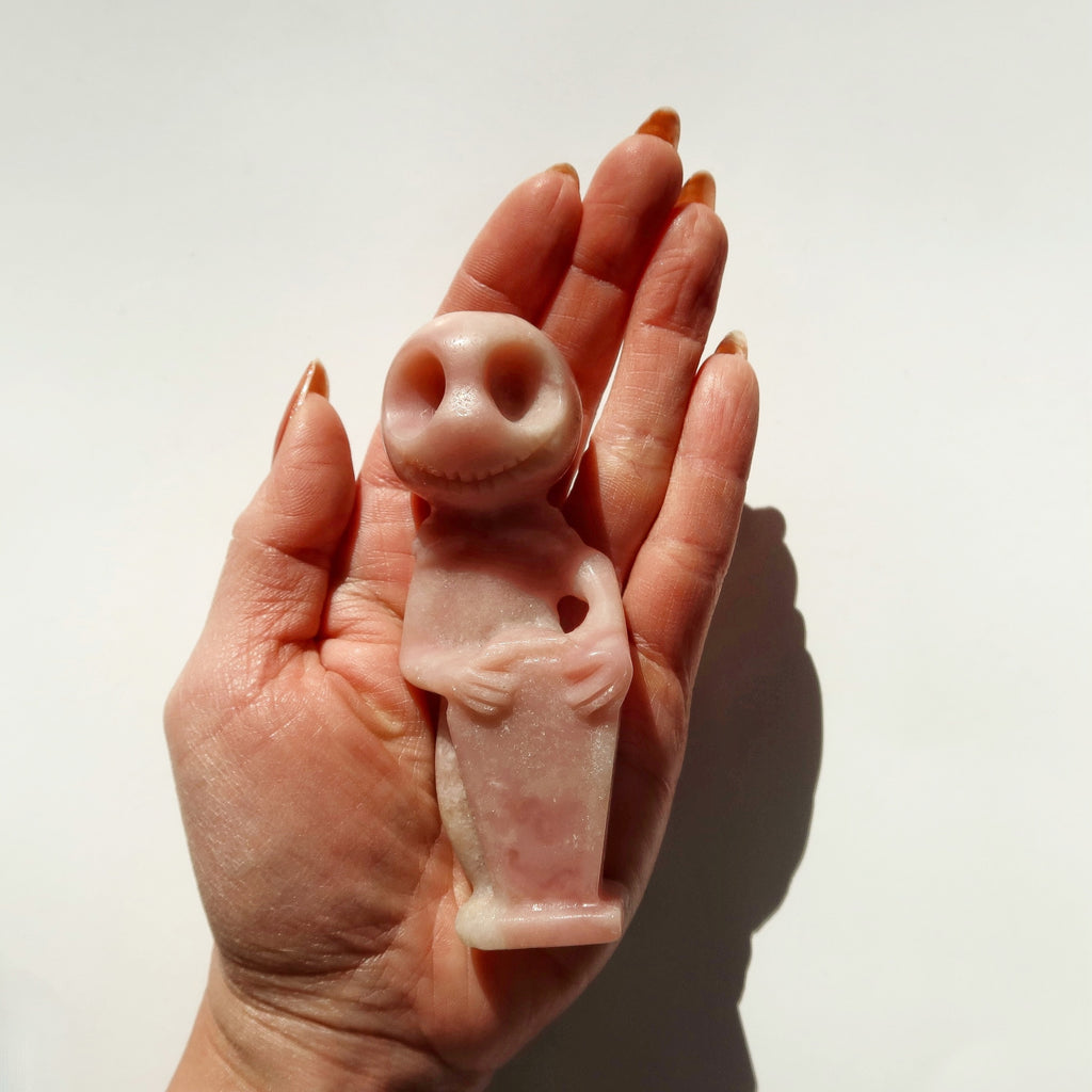 Pink Opal Pumpkin King Skeleton Carving