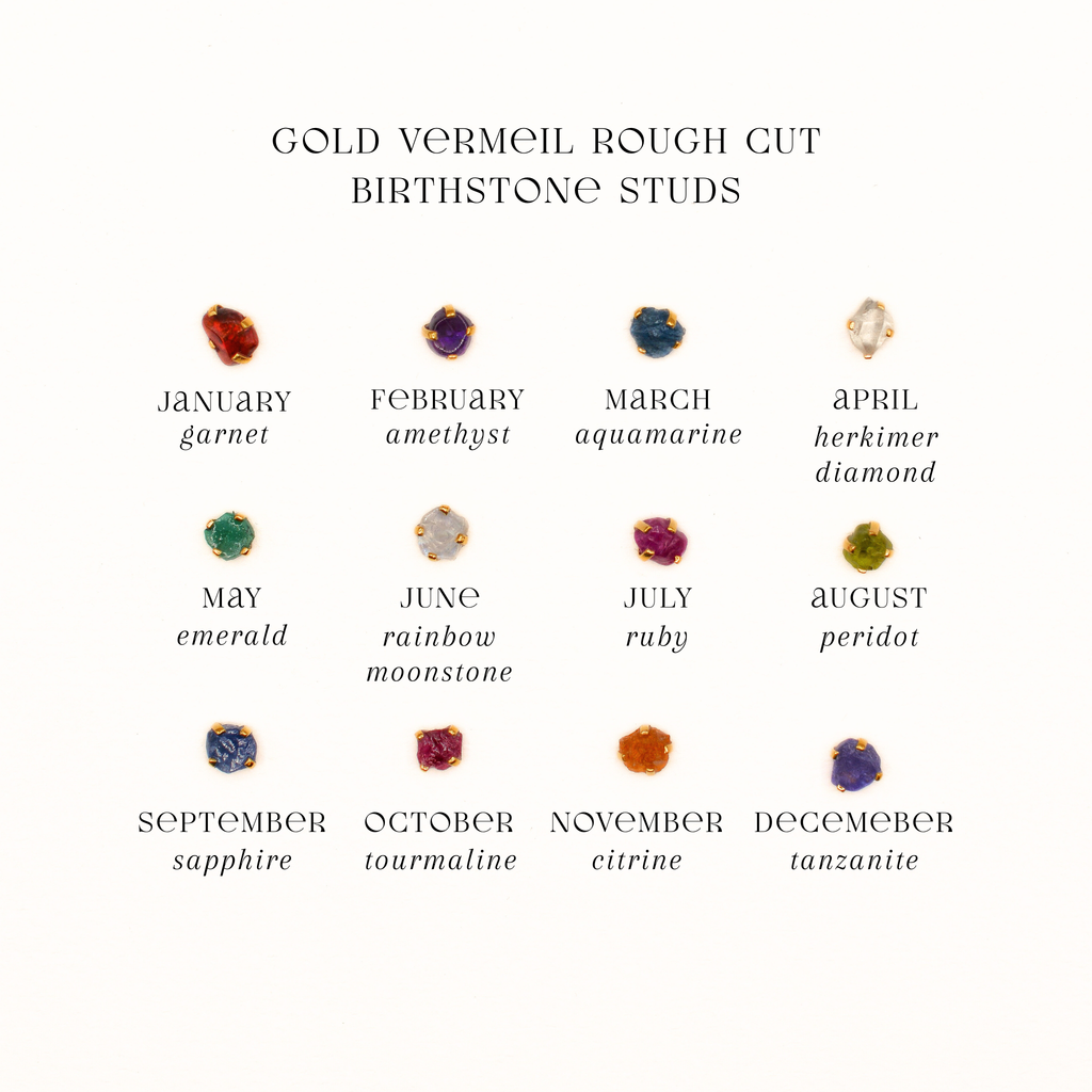 Gold Vermeil Rough Cut Birthstone Stud Earrings
