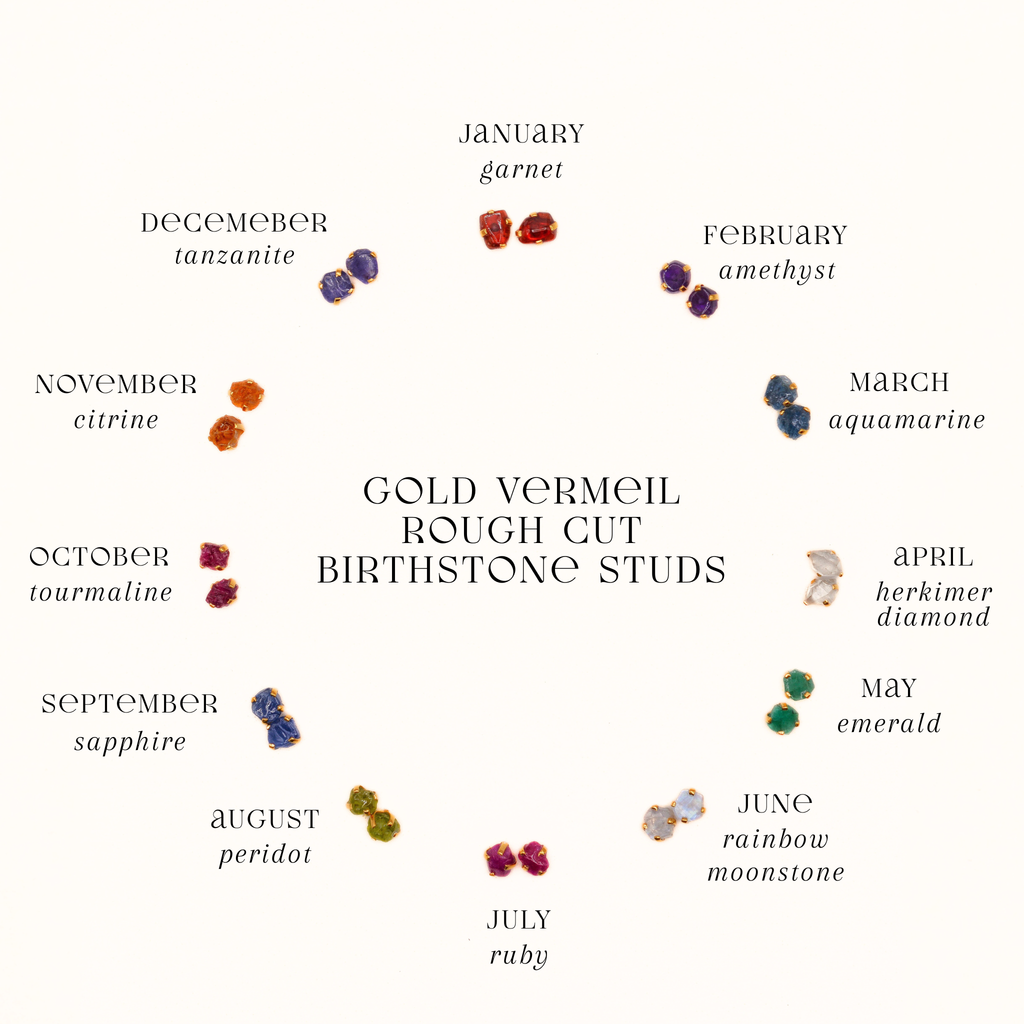 Gold Vermeil Rough Cut Birthstone Stud Earrings