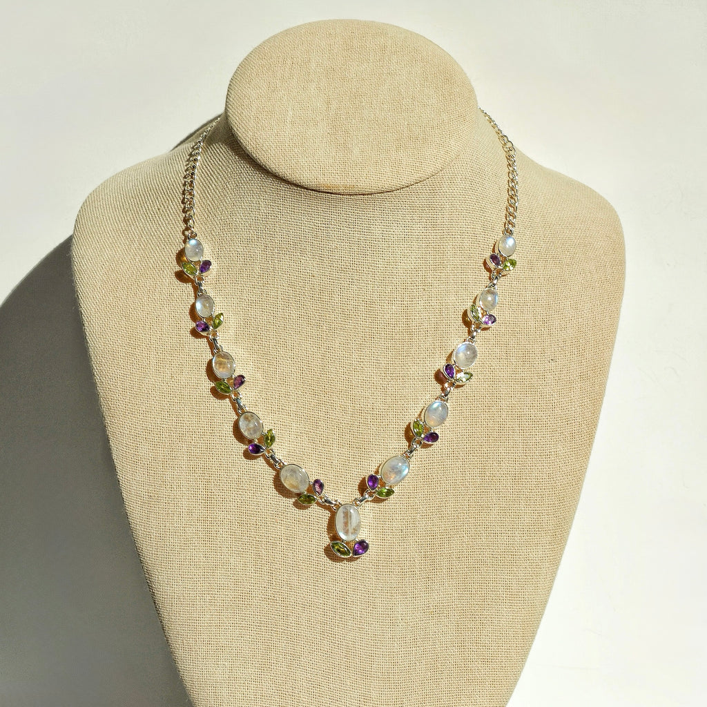Luminous Stations Necklace - Rainbow Moonstone, Peridot, and Amethyst