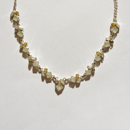 Luminous Stations Necklace - Rainbow Moonstone and Labradorite