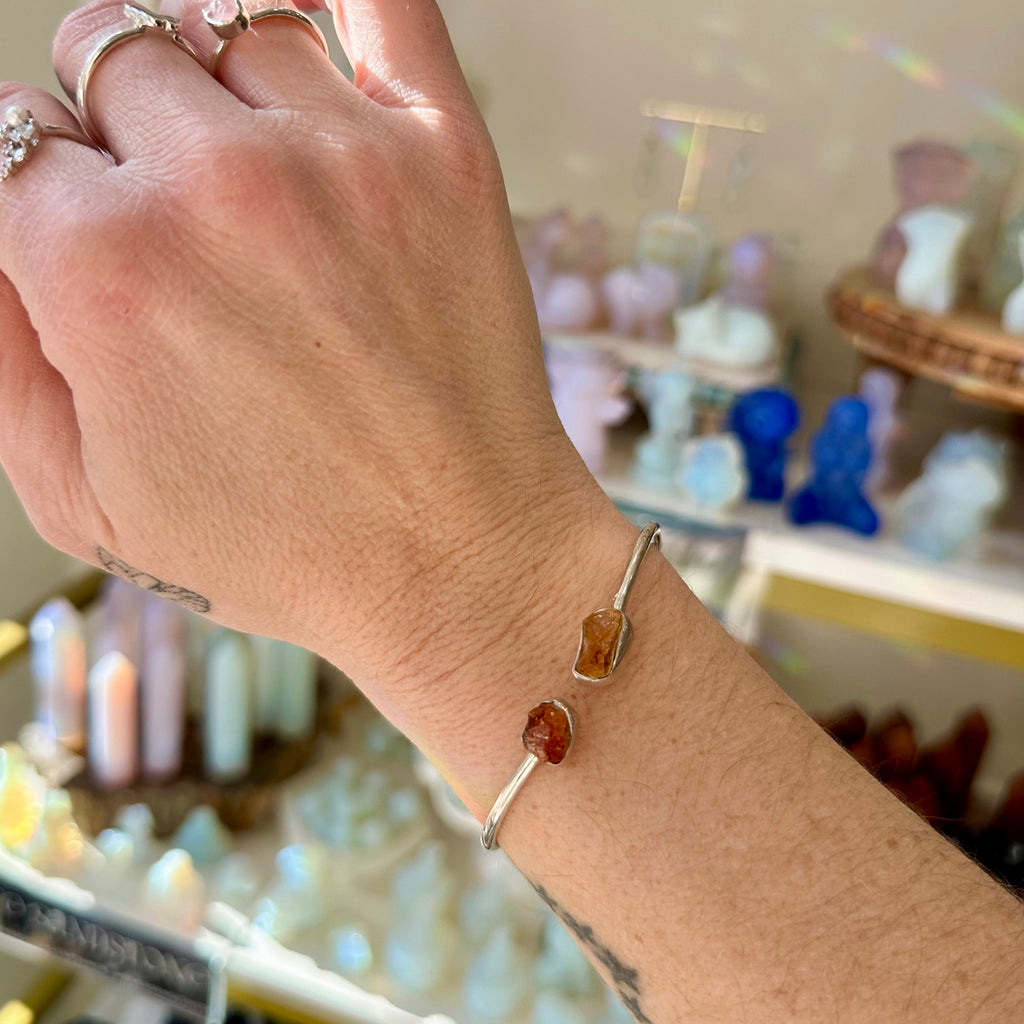 Rough Citrine Open Bangle Bracelet