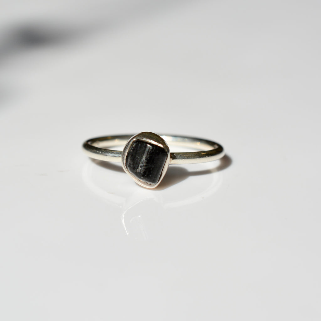 Bezel Set Rough Cut Black Tourmaline Ring