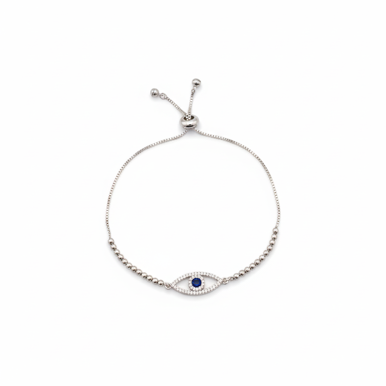 Round Beaded Evil Eye Slider Bracelet