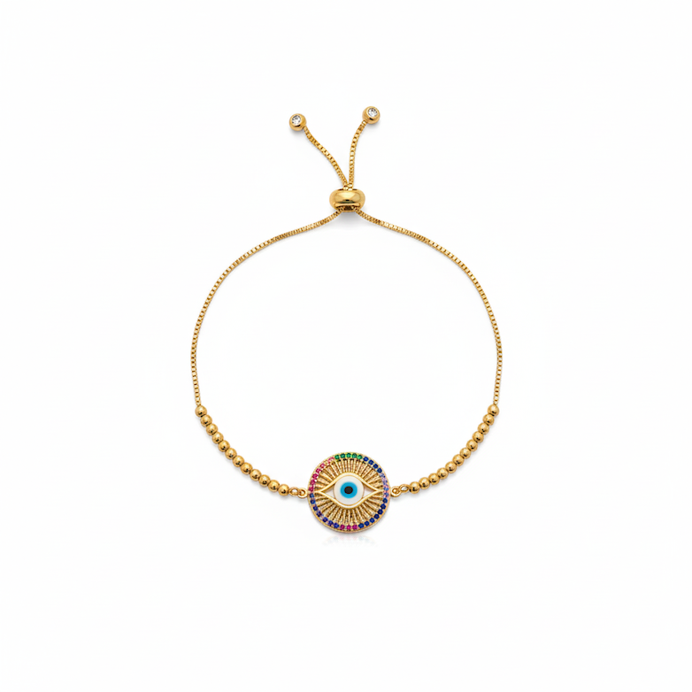 Round Beaded Evil Eye Slider Bracelet
