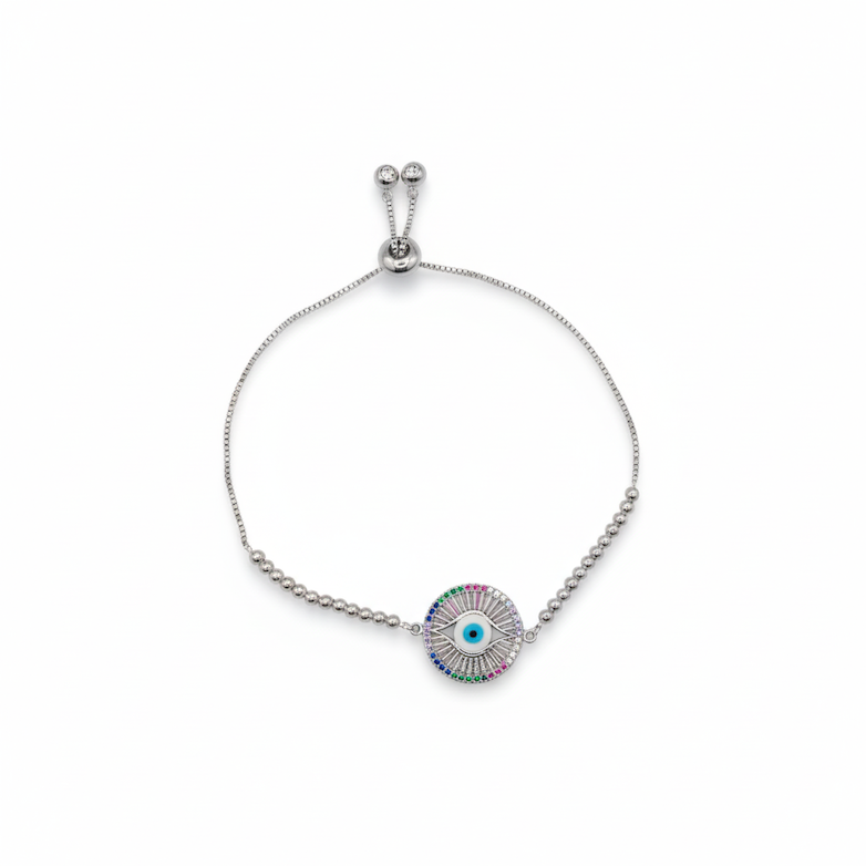 Round Beaded Evil Eye Slider Bracelet