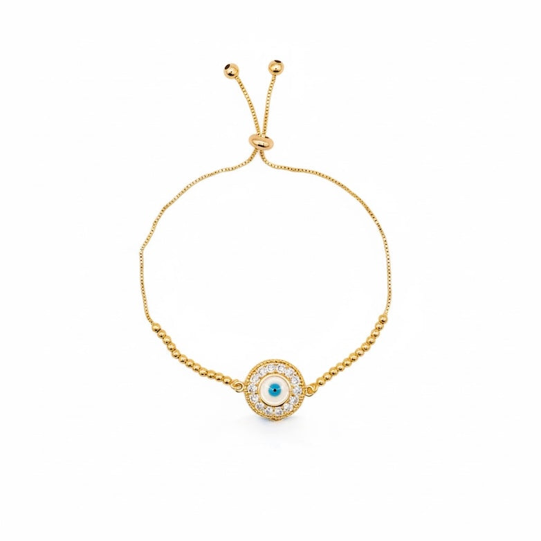 Round Beaded Evil Eye Slider Bracelet