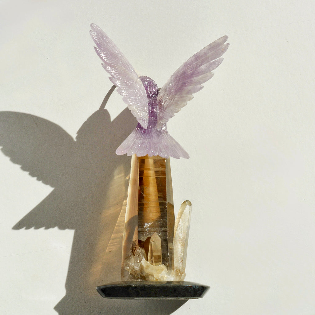 Sacred Wings Collection - Amethyst Hummingbird on Smoky Quartz