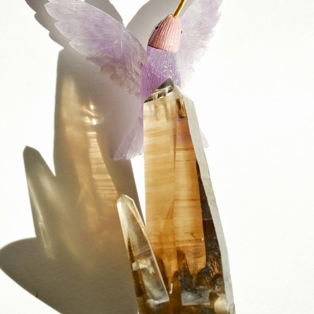 Sacred Wings Collection - Amethyst Hummingbird on Smoky Quartz