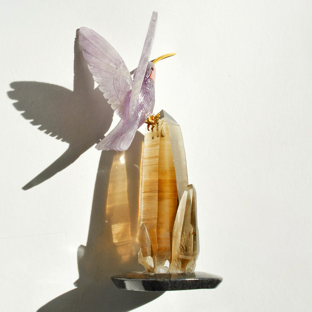 Sacred Wings Collection - Amethyst Hummingbird on Smoky Quartz