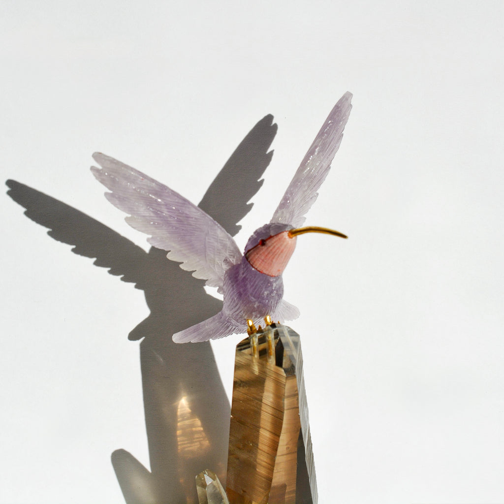 Sacred Wings Collection - Amethyst Hummingbird on Smoky Quartz
