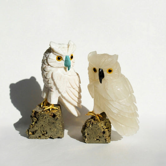 Sacred Wings Collection - Scolecite Owl on Pyrite