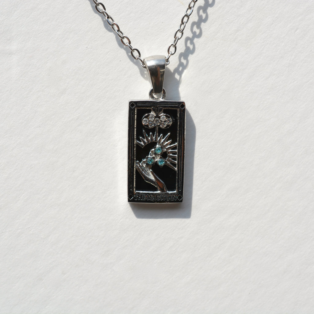 Enamel Tarot Card Necklace - Silver