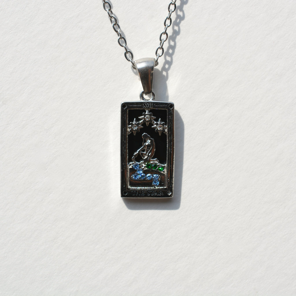 Enamel Tarot Card Necklace - Silver