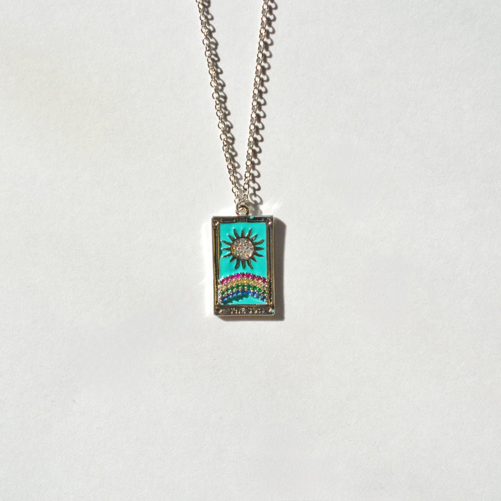 Enamel Tarot Card Necklace - Silver