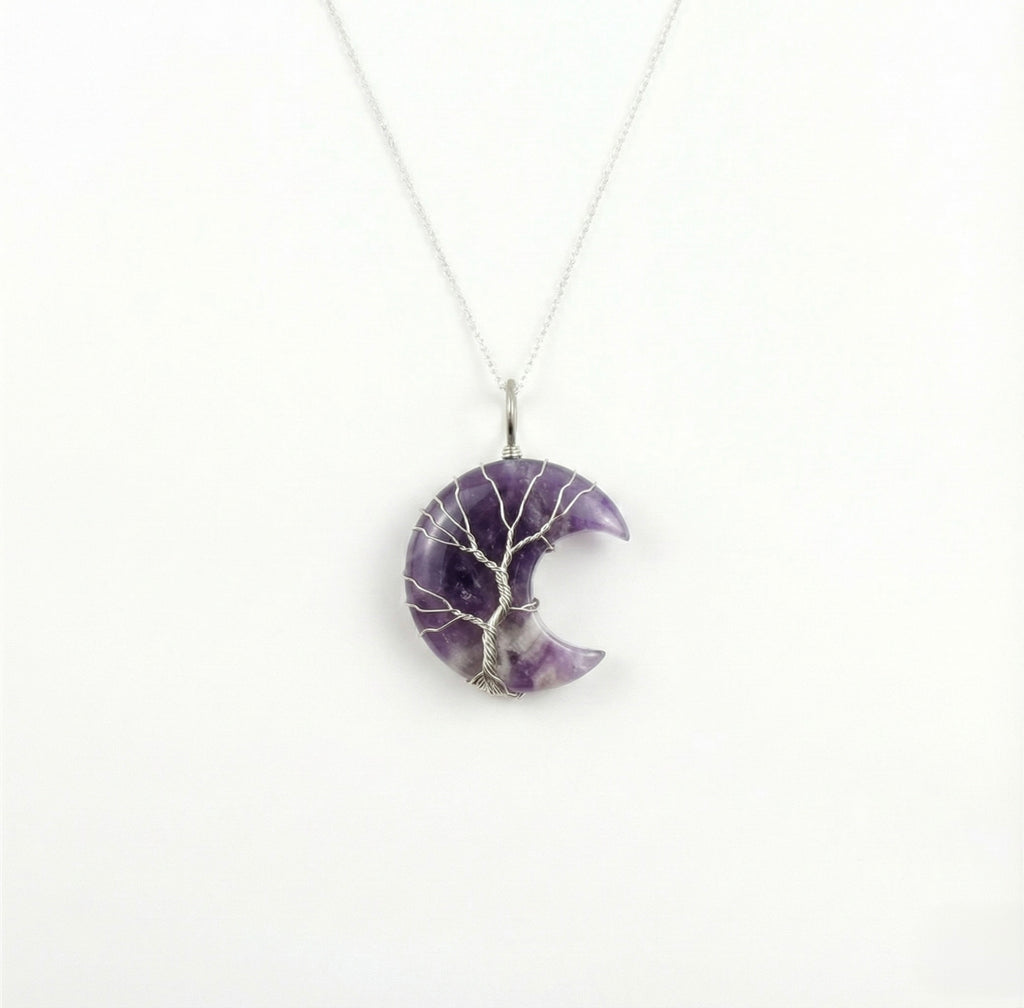 Tree of Life Crescent Moon Necklace - Silver