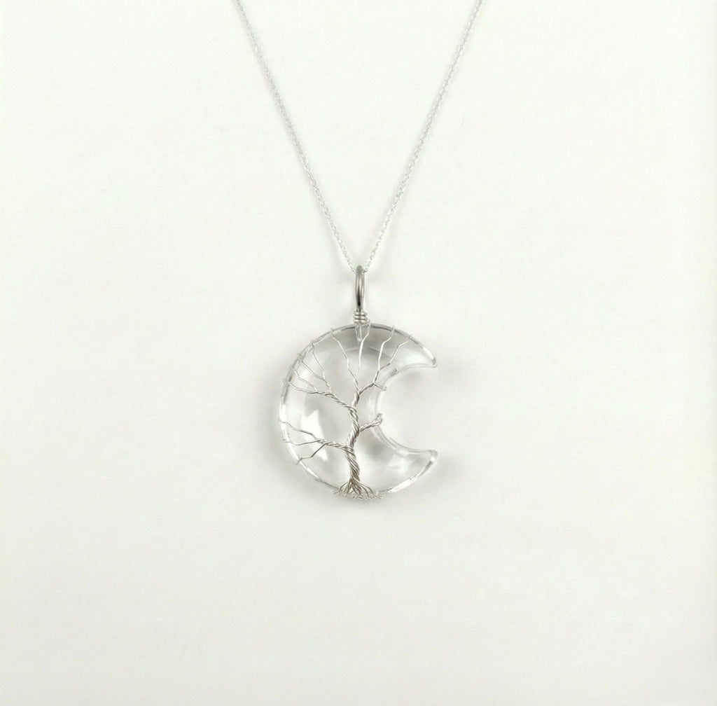 Tree of Life Crescent Moon Necklace - Silver