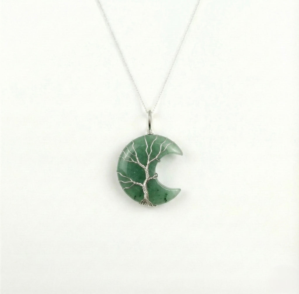 Tree of Life Crescent Moon Necklace - Silver