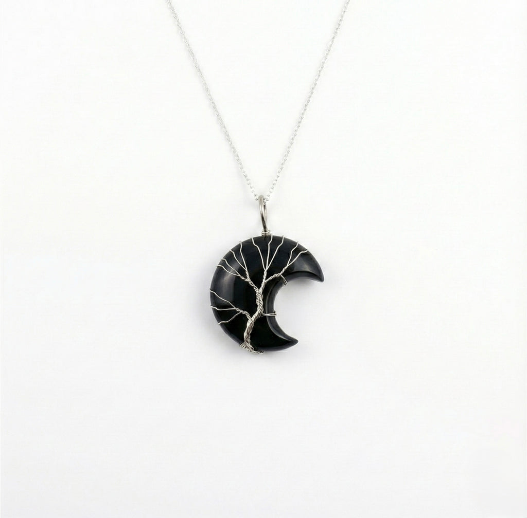 Tree of Life Crescent Moon Necklace - Silver