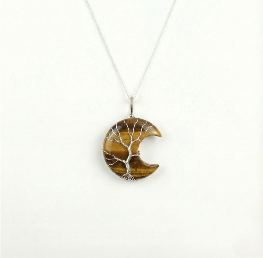 Tree of Life Crescent Moon Necklace - Silver