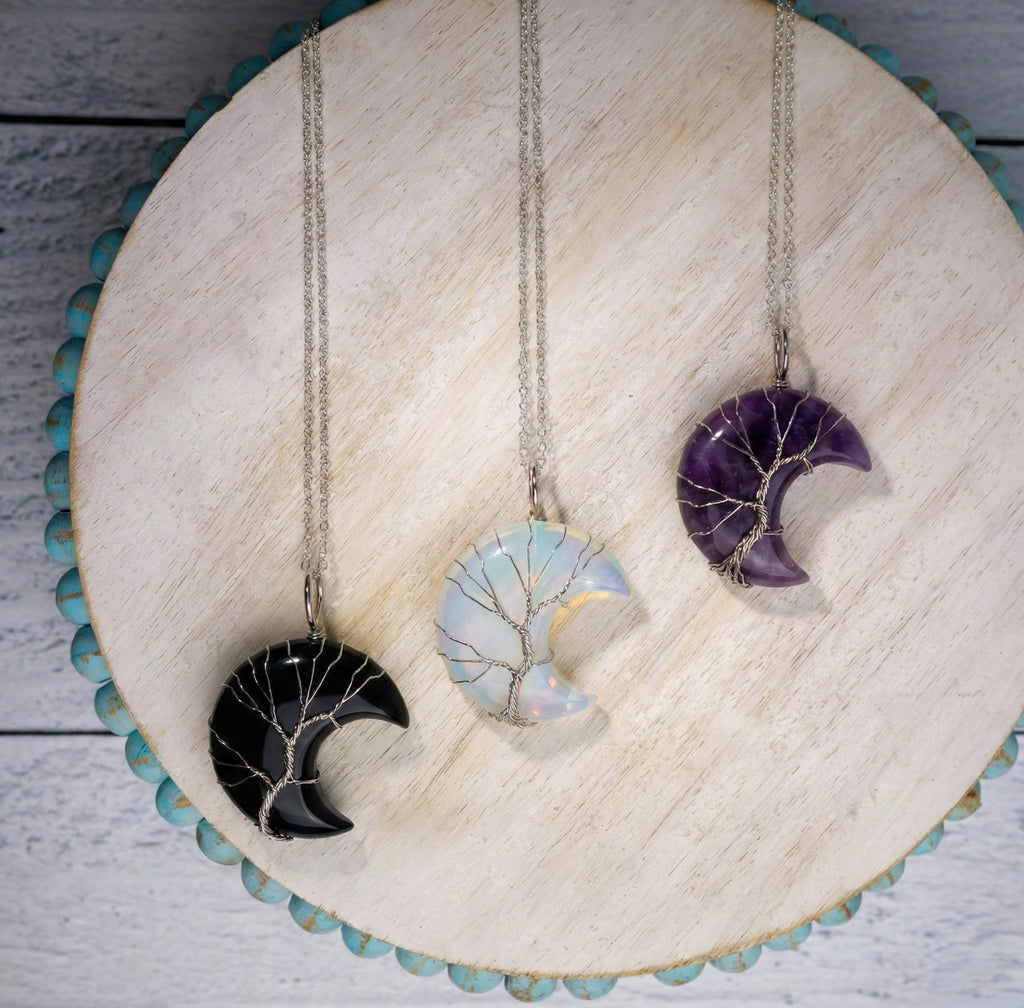 Tree of Life Crescent Moon Necklace - Silver