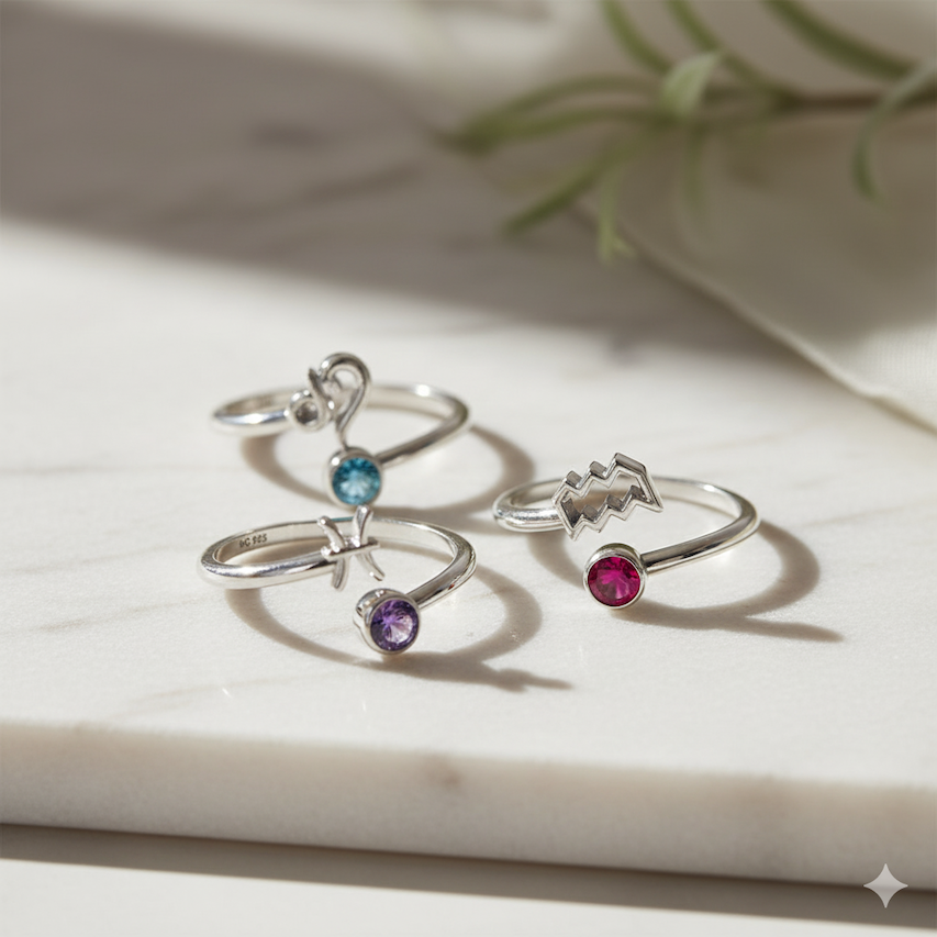 Zodiac Birthstone Rings - Silver