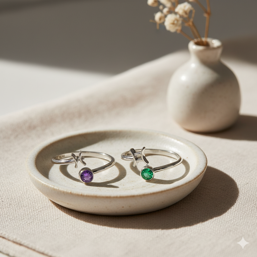 Zodiac Birthstone Rings - Silver