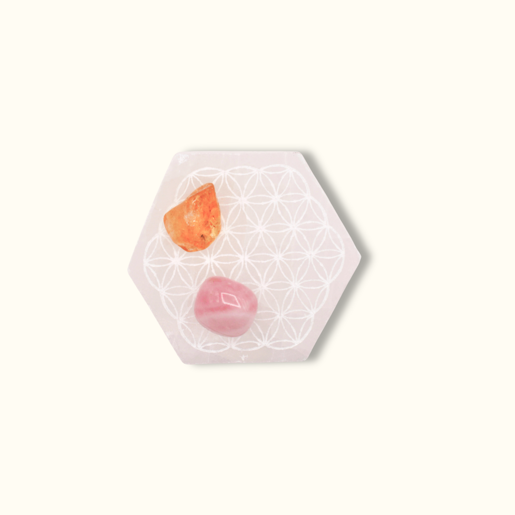 Small Hexagon Flower of Life Selenite Charging Plate