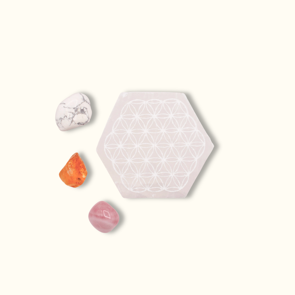 Small Hexagon Flower of Life Selenite Charging Plate