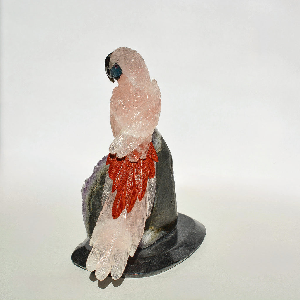 Sacred Wings Collection - Small Rose Quartz Parrot on Amethyst