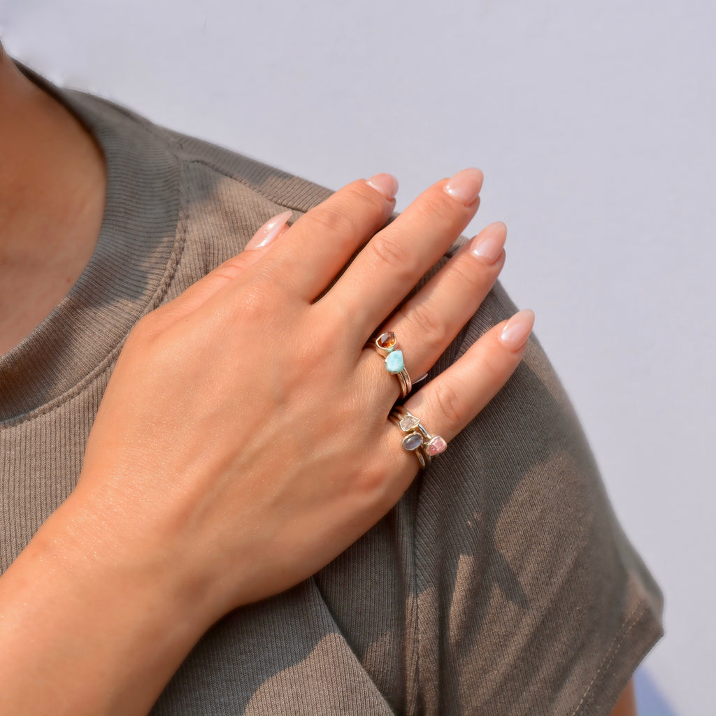Bezel Set Rough Cut Herkimer Diamond Ring