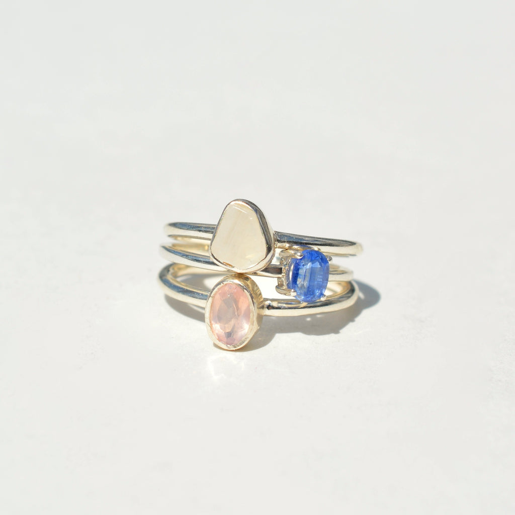 Bezel Set Rough Cut Rainbow Moonstone Ring