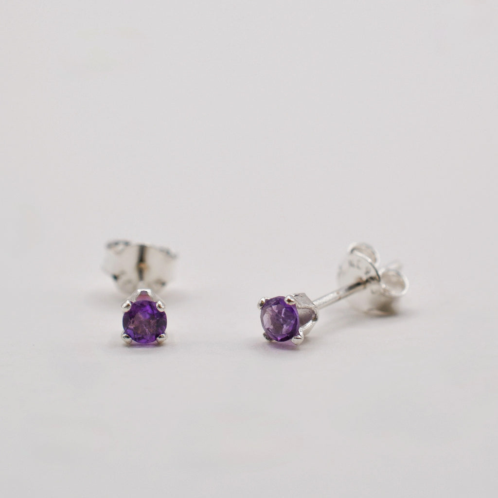 Sterling Silver 3mm Faceted Birthstone Stud Earrings