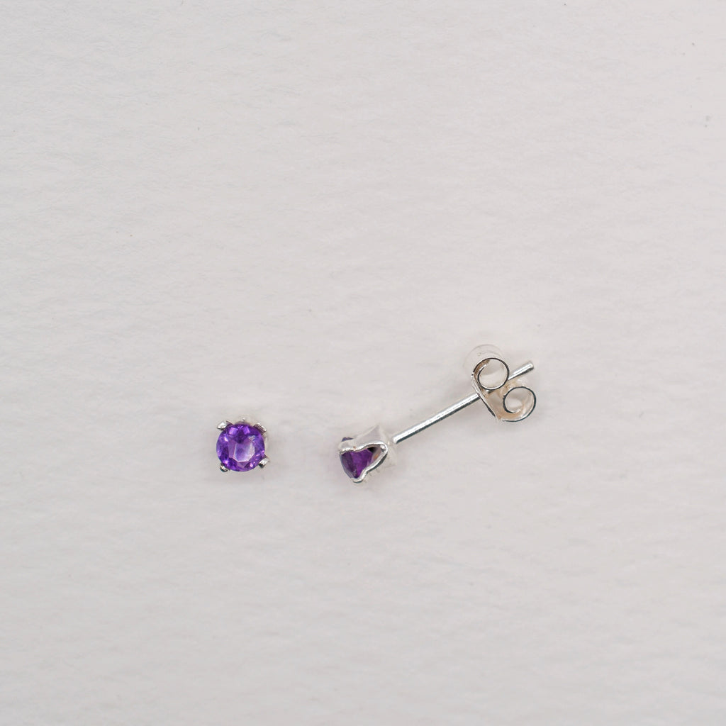 Sterling Silver 3mm Faceted Birthstone Stud Earrings