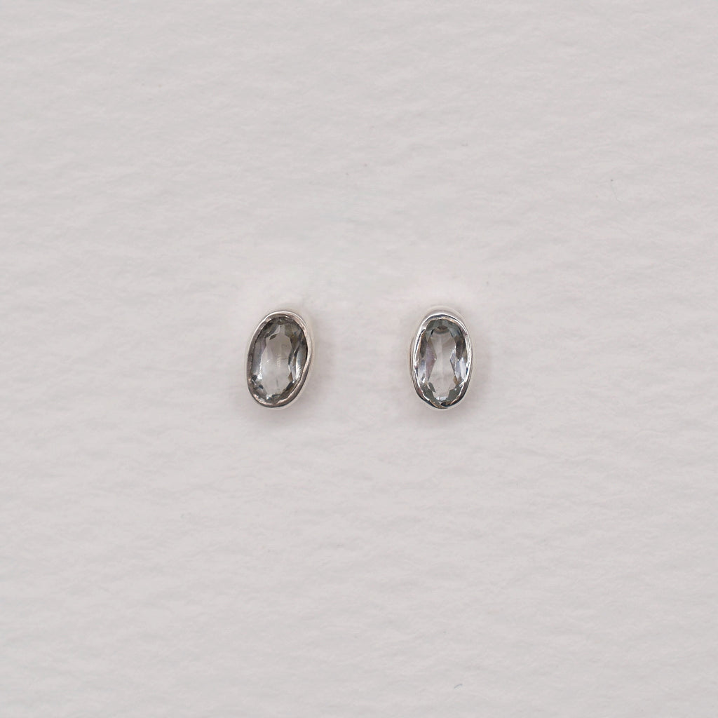 Sterling Silver Bezel Set Birthstone Oval Stud Earrings
