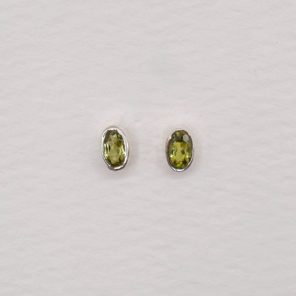 Sterling Silver Bezel Set Birthstone Oval Stud Earrings