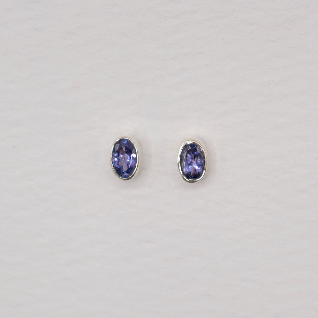 Sterling Silver Bezel Set Birthstone Oval Stud Earrings