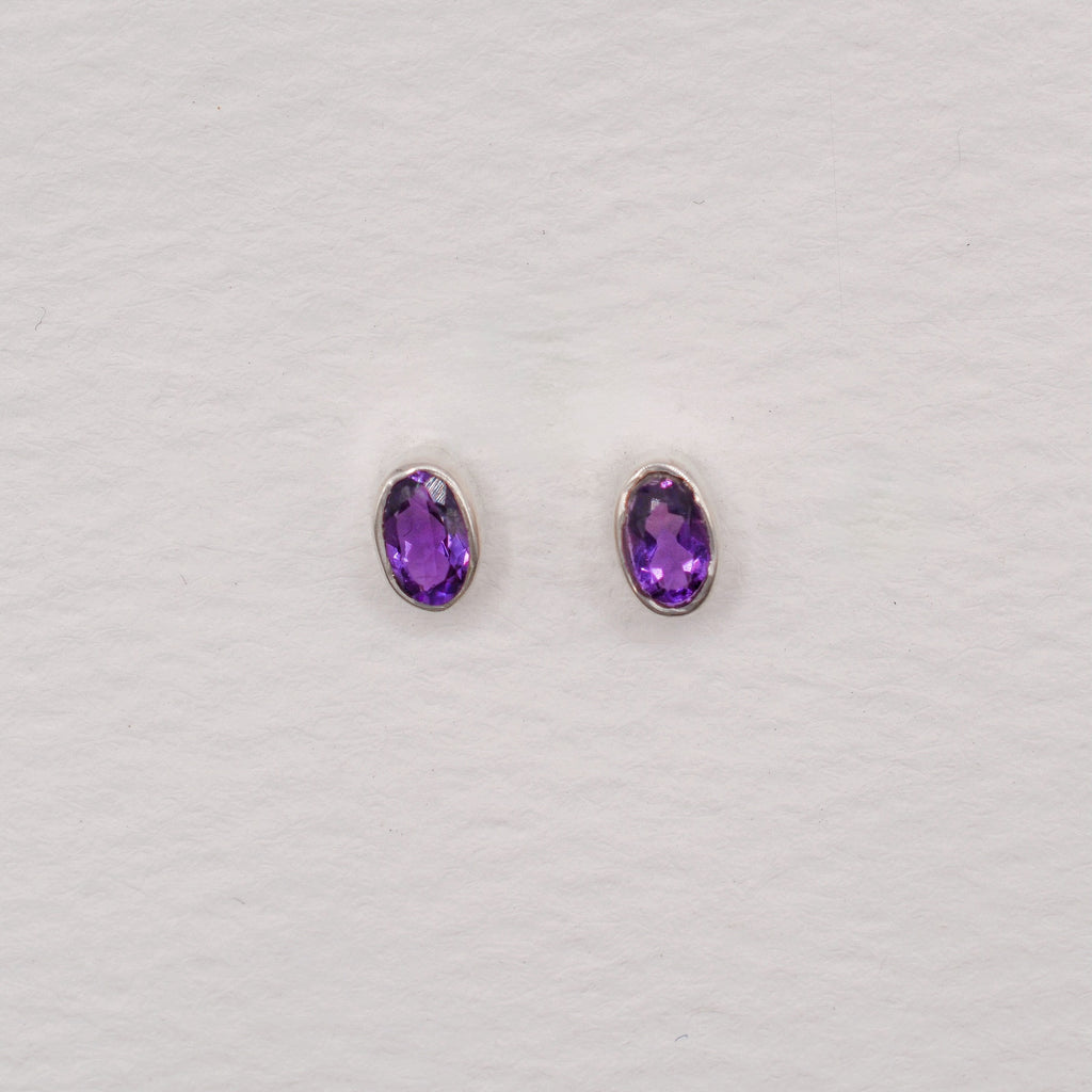 Sterling Silver Bezel Set Birthstone Oval Stud Earrings