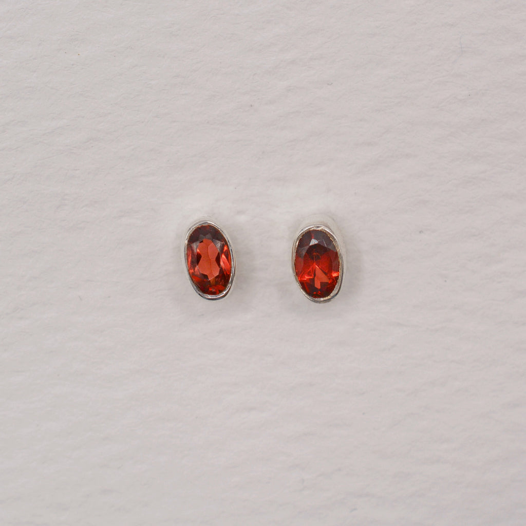 Sterling Silver Bezel Set Birthstone Oval Stud Earrings