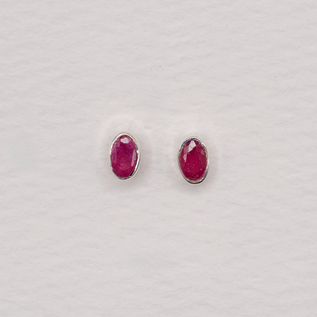 Sterling Silver Bezel Set Birthstone Oval Stud Earrings
