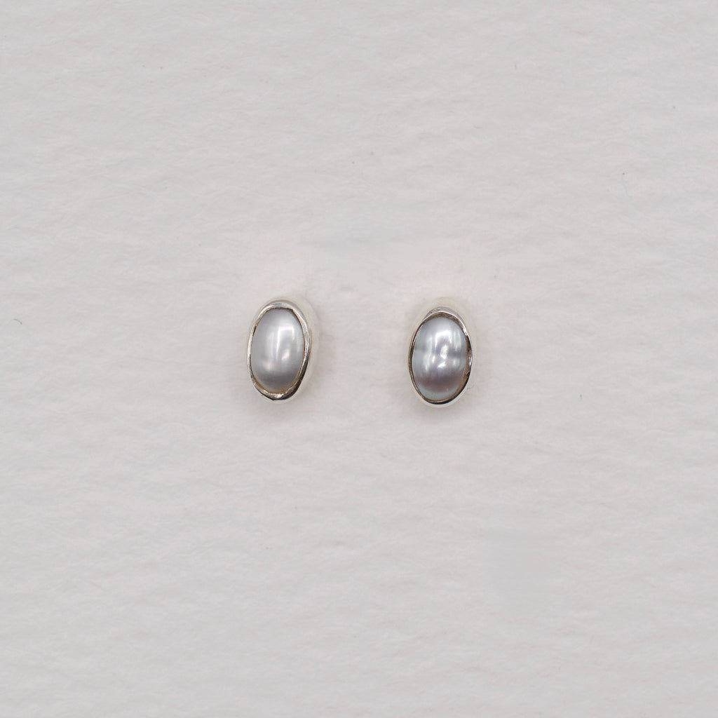 Sterling Silver Bezel Set Birthstone Oval Stud Earrings